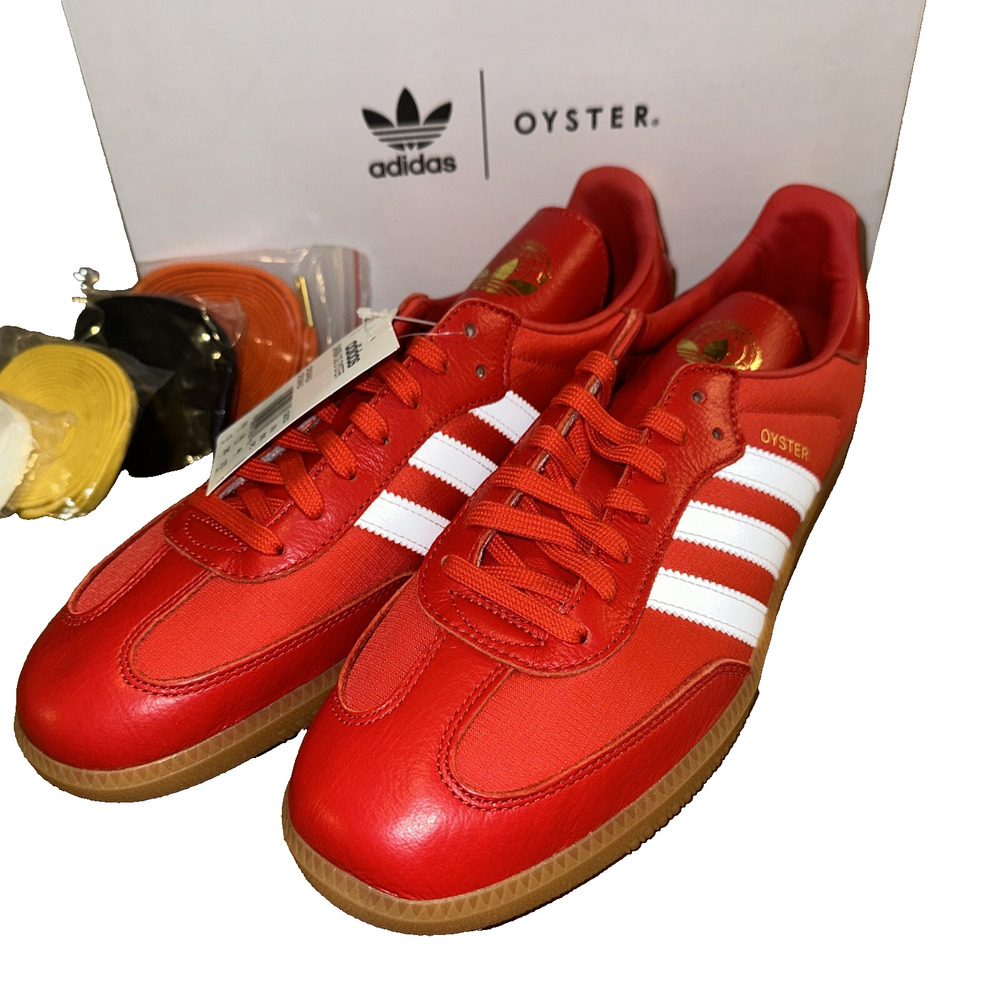 Adidas Men's Samba OG x Oyster size 10 Red with multiple laces and storage/bag